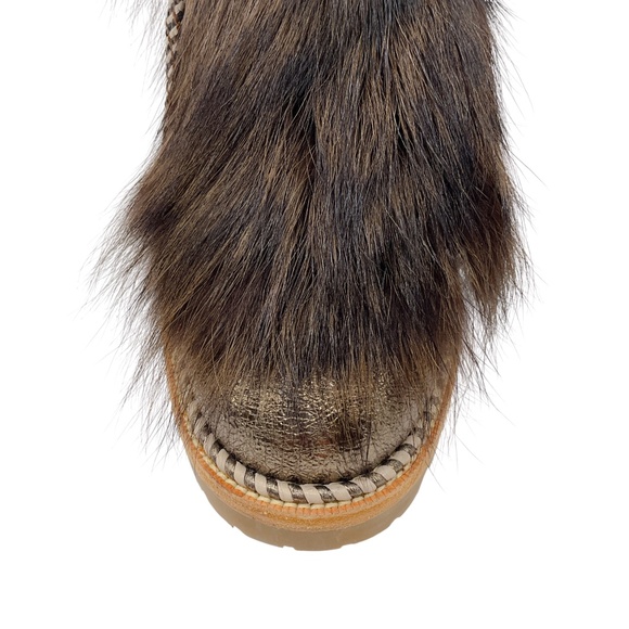 CHRISTIAN LOUBOUTIN BRONZE METALLIC / BROWN FANNY FLAT ROCHE FUR SPECCHIO LEATHE - Picture 5 of 8